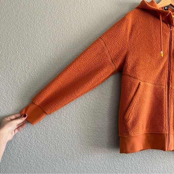 Fielder Bonobos Hooded Sweater Mens Orange Zip Up Sherpa Fleece Thick Sweatshirt - Picture 2 of 7